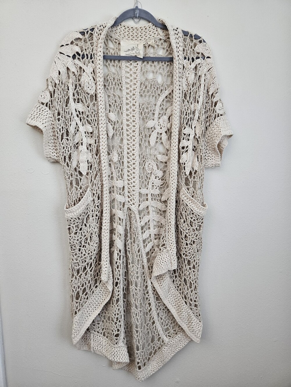 Anthropologie Angel of the North Crochet Cardigan Cream Boho Lace Knit